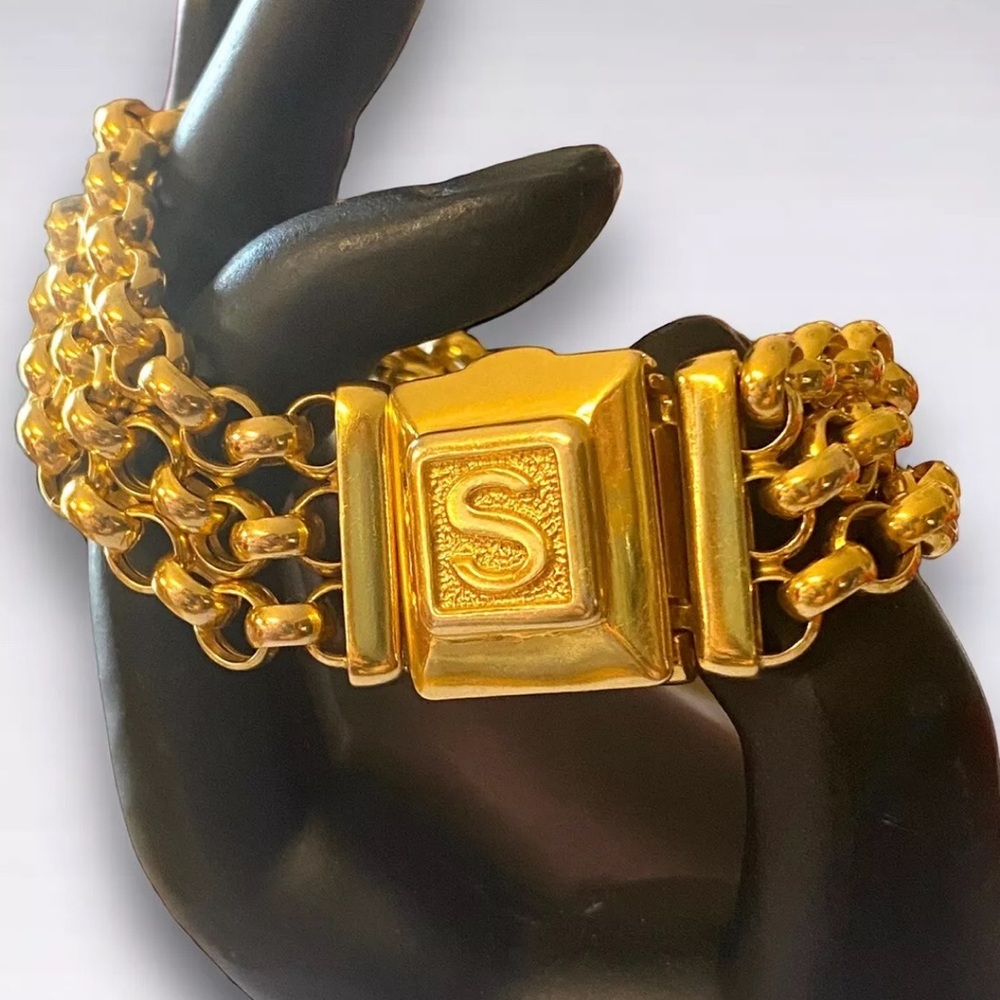 Spectacular CUSTOM Vintage 14K SOLID Gold LOCKET Initial S Triple Rolo Bracelet - Picture 16 of 16